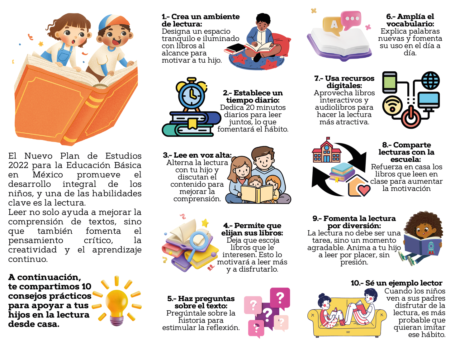 Tríptico ¿CÓMO APOYAR LA LECTURA DE MI HIJO DESDE CASA CON EL PLAN 2022? en PDF