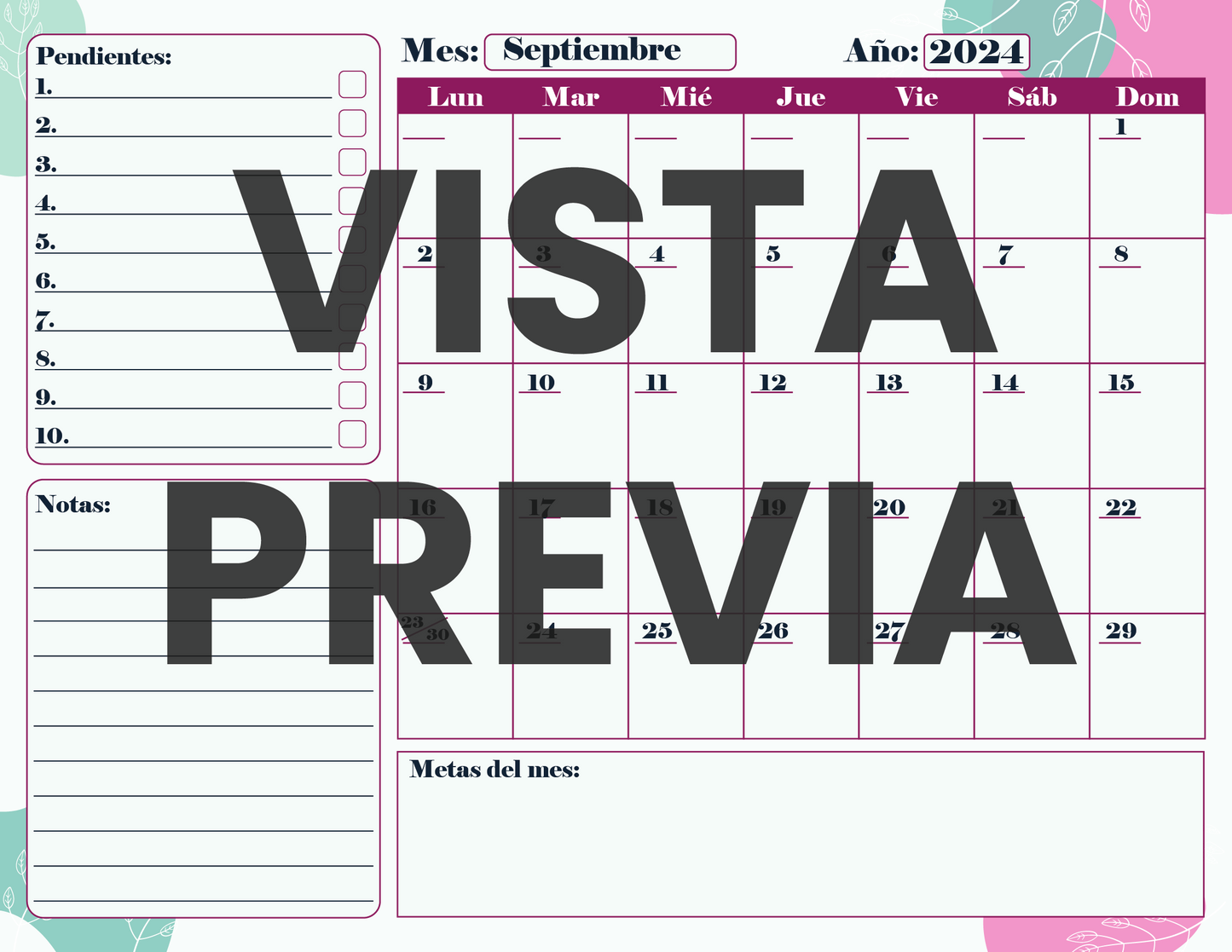 Agenda Flores MAESTRO Secundaria Ciclo Escolar 2024 - 2025
