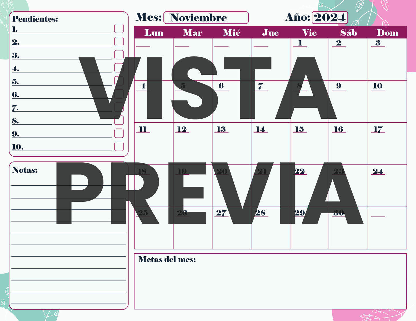 Agenda Flores MAESTRO Secundaria Ciclo Escolar 2024 - 2025