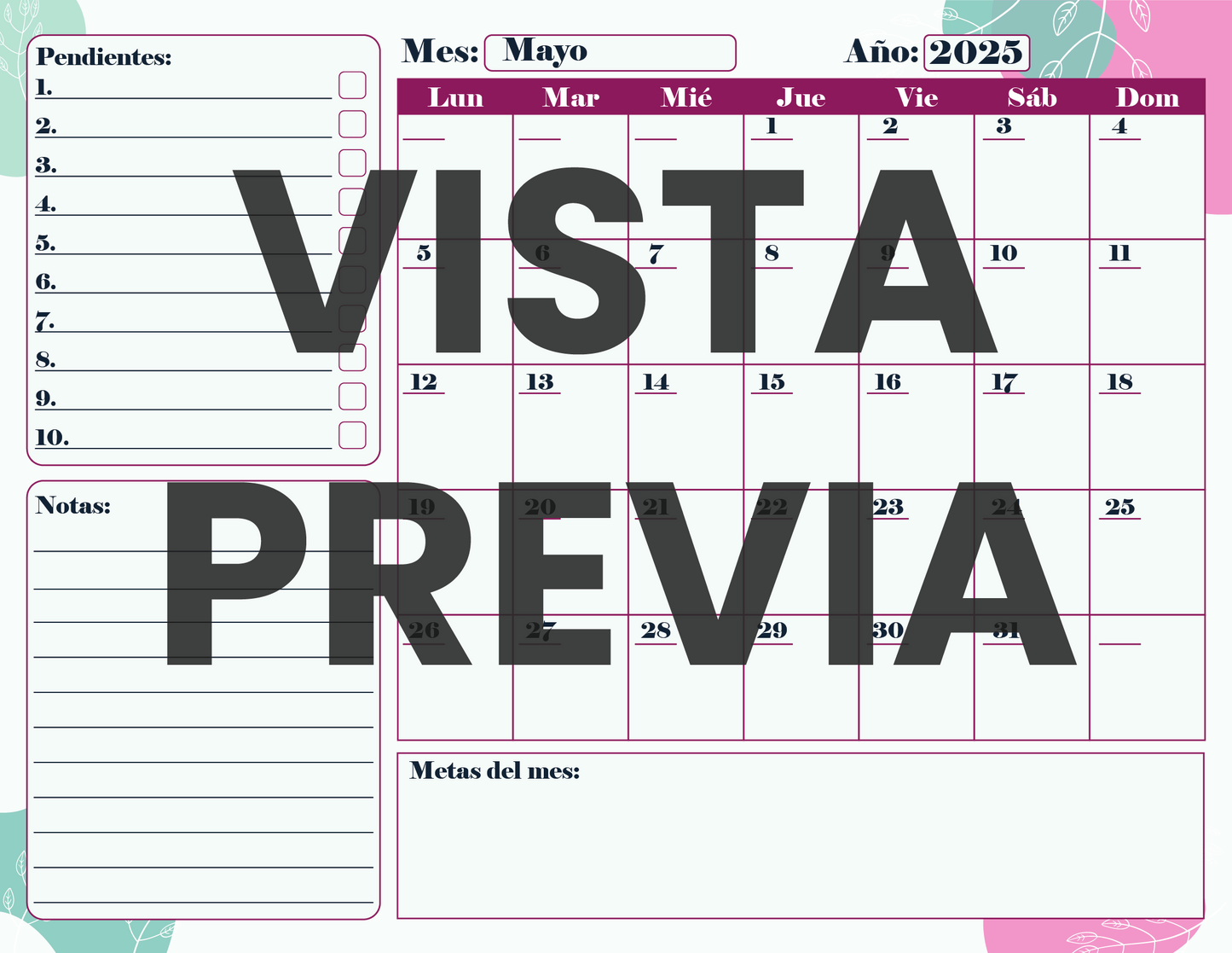 Agenda Flores MAESTRO Secundaria Ciclo Escolar 2024 - 2025