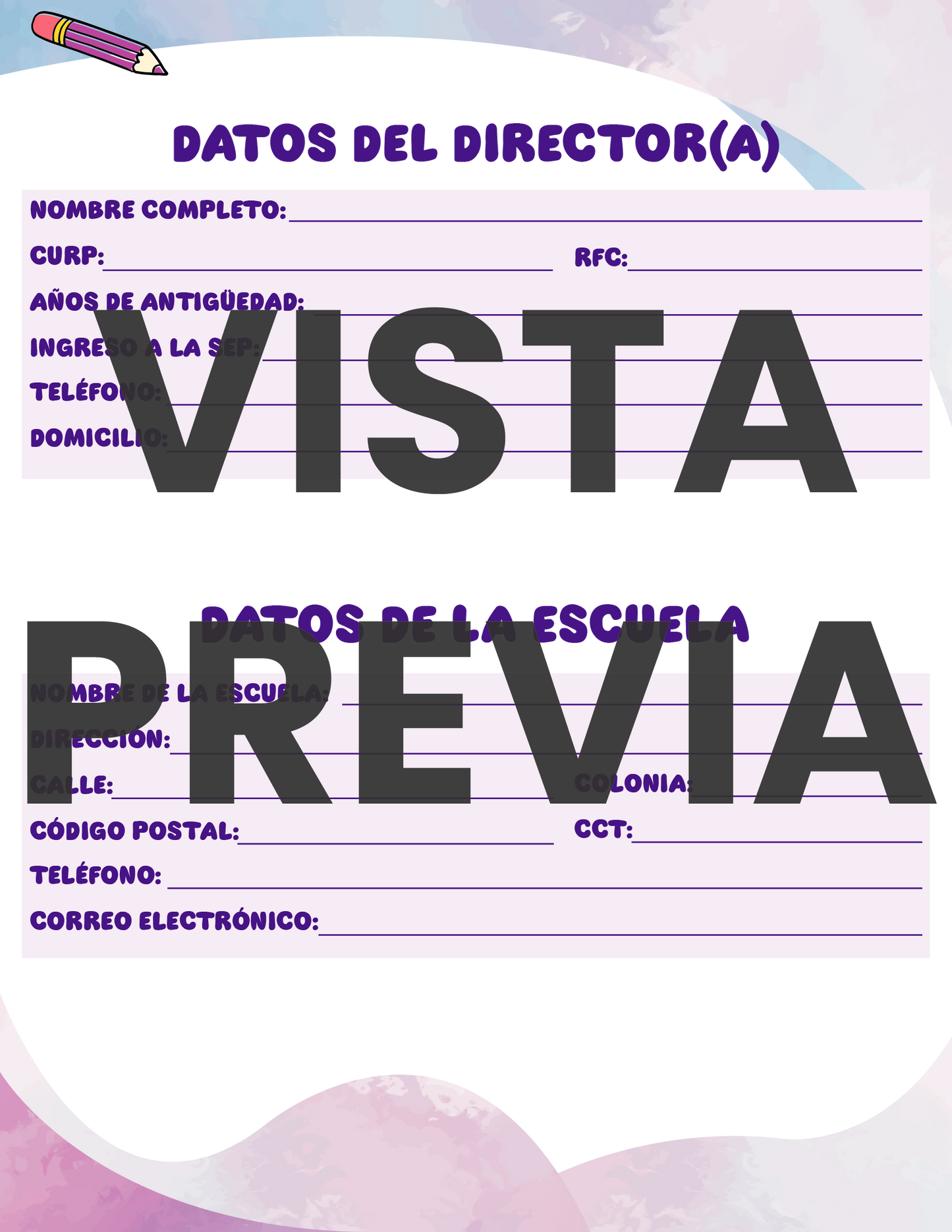 Agenda Colorida DIRECTOR Preescolar Ciclo Escolar 2024 - 2025