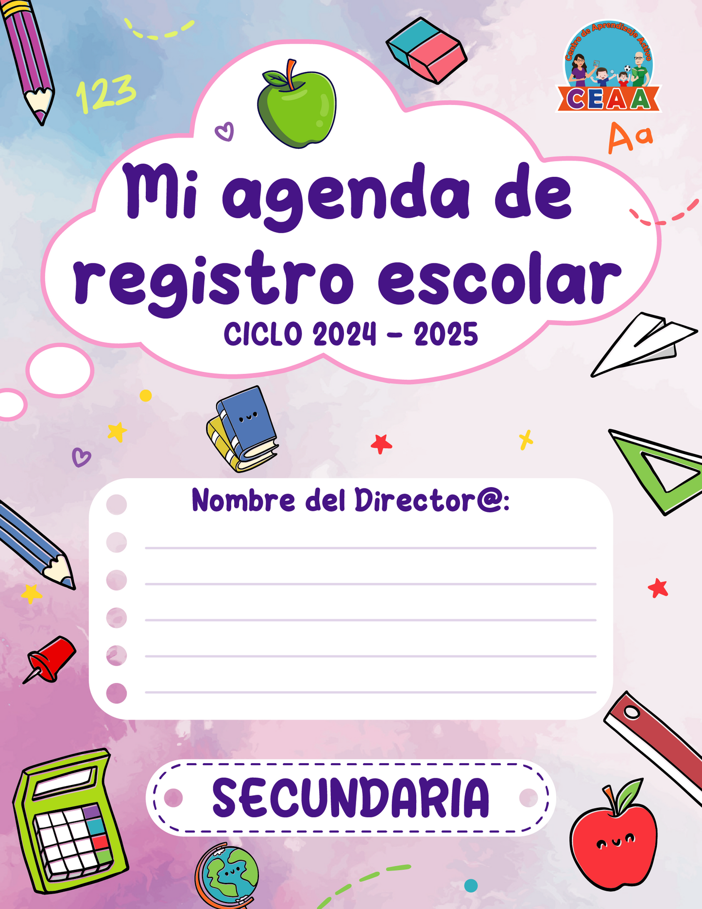 Agenda Colorida DIRECTOR Secundaria Ciclo Escolar 2024 - 2025