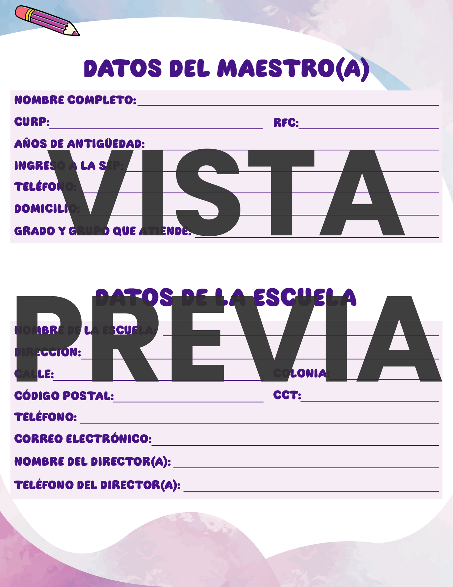 Agenda Colorida MAESTRO Secundaria Ciclo Escolar 2024 - 2025