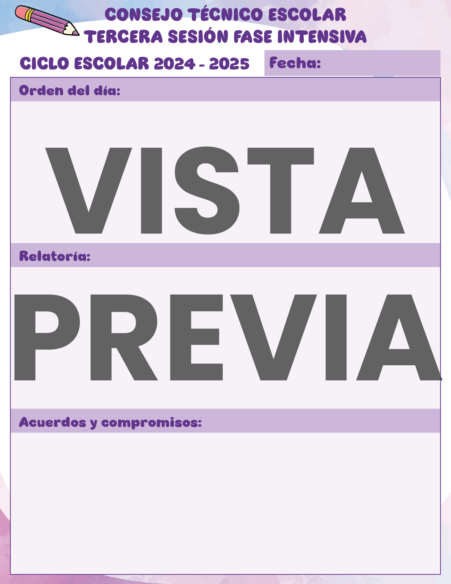 Agenda Colorida SUPERVISOR Secundaria Ciclo Escolar 2024 - 2025