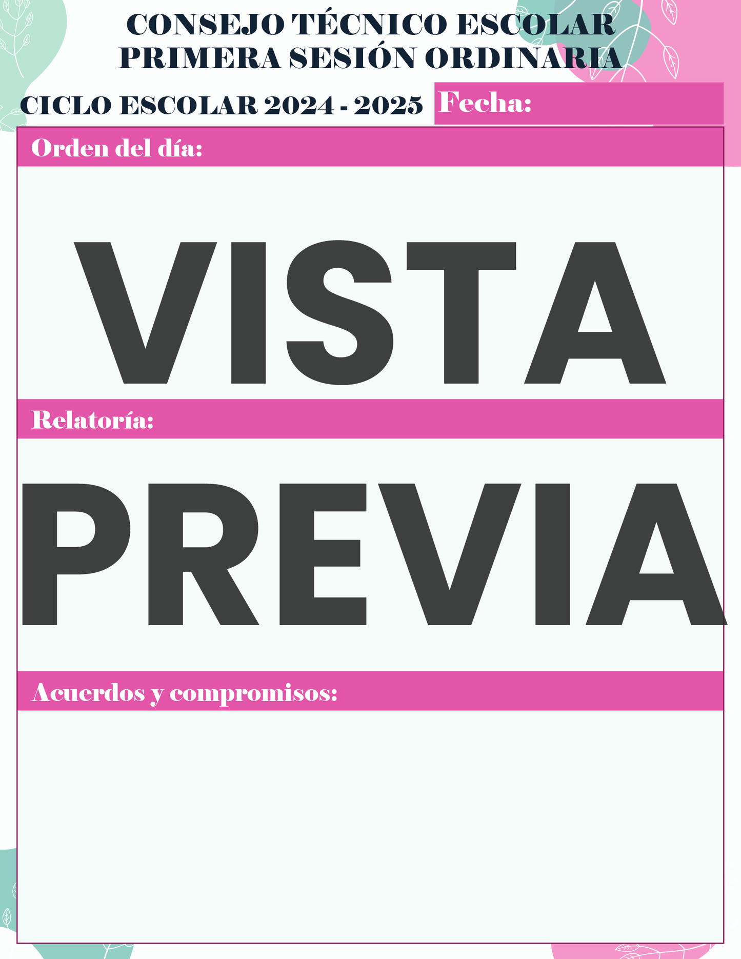 Agenda Flores MAESTRO Preescolar Ciclo Escolar 2024 - 2025