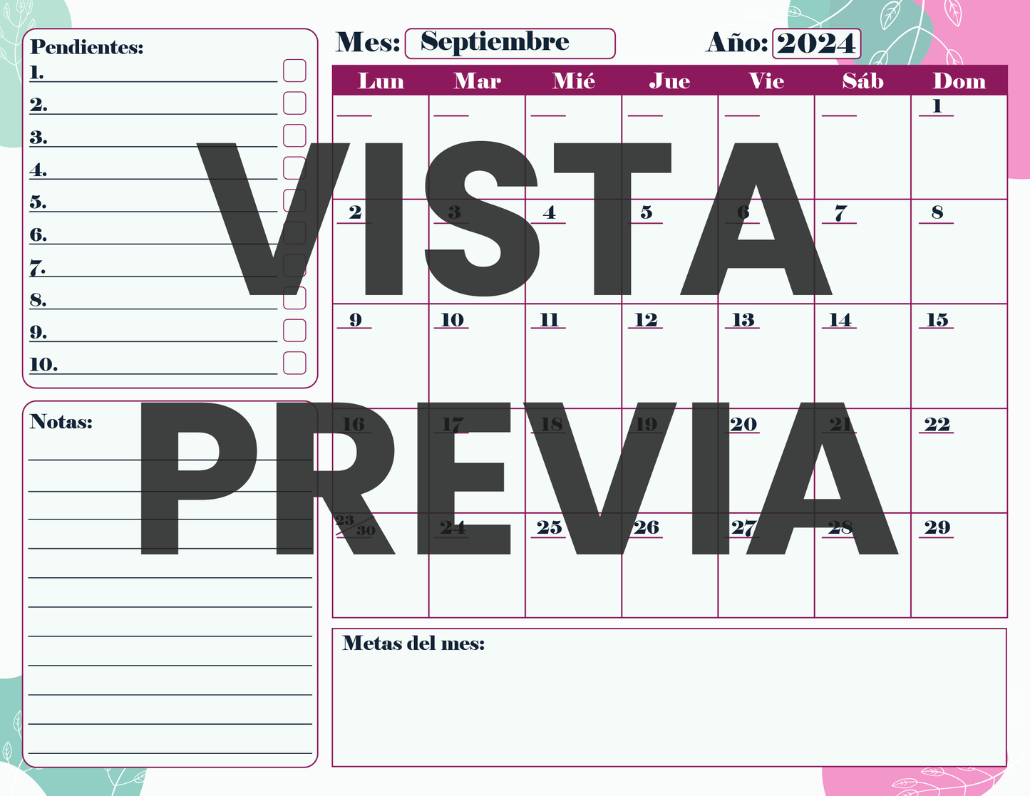 Agenda Flores MAESTRO Preescolar Ciclo Escolar 2024 - 2025