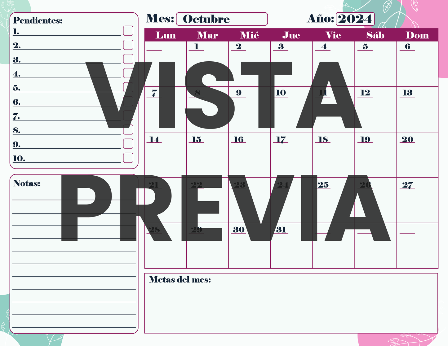 Agenda Flores MAESTRO Preescolar Ciclo Escolar 2024 - 2025