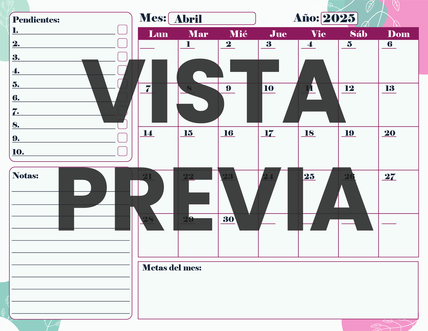 Agenda Flores MAESTRO Preescolar Ciclo Escolar 2024 - 2025