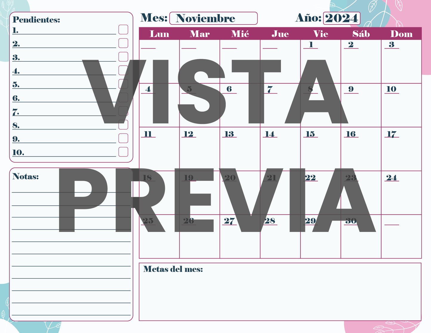 Agenda Flores SUPERVISOR Preescolar Ciclo Escolar 2024 - 2025