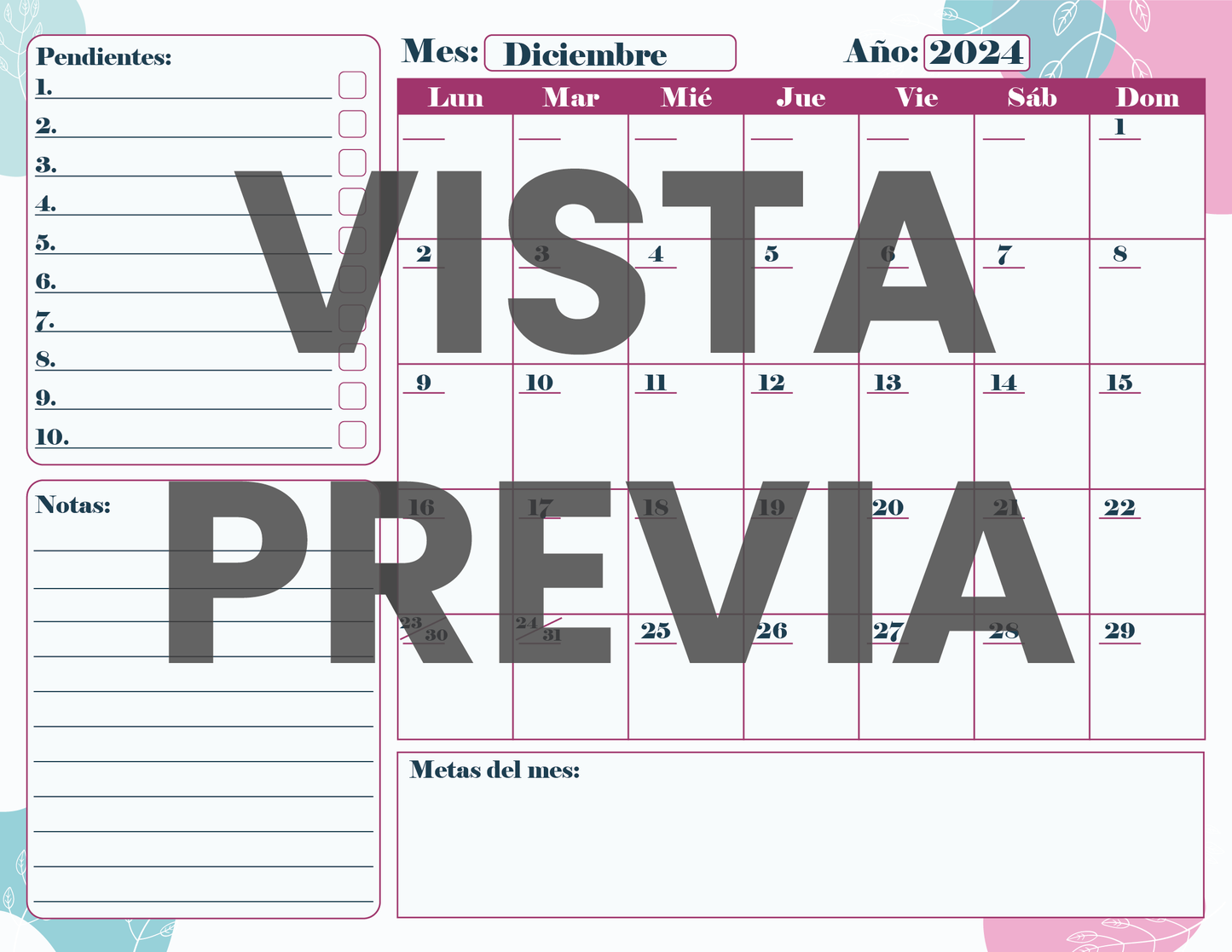 Agenda Flores SUPERVISOR Preescolar Ciclo Escolar 2024 - 2025