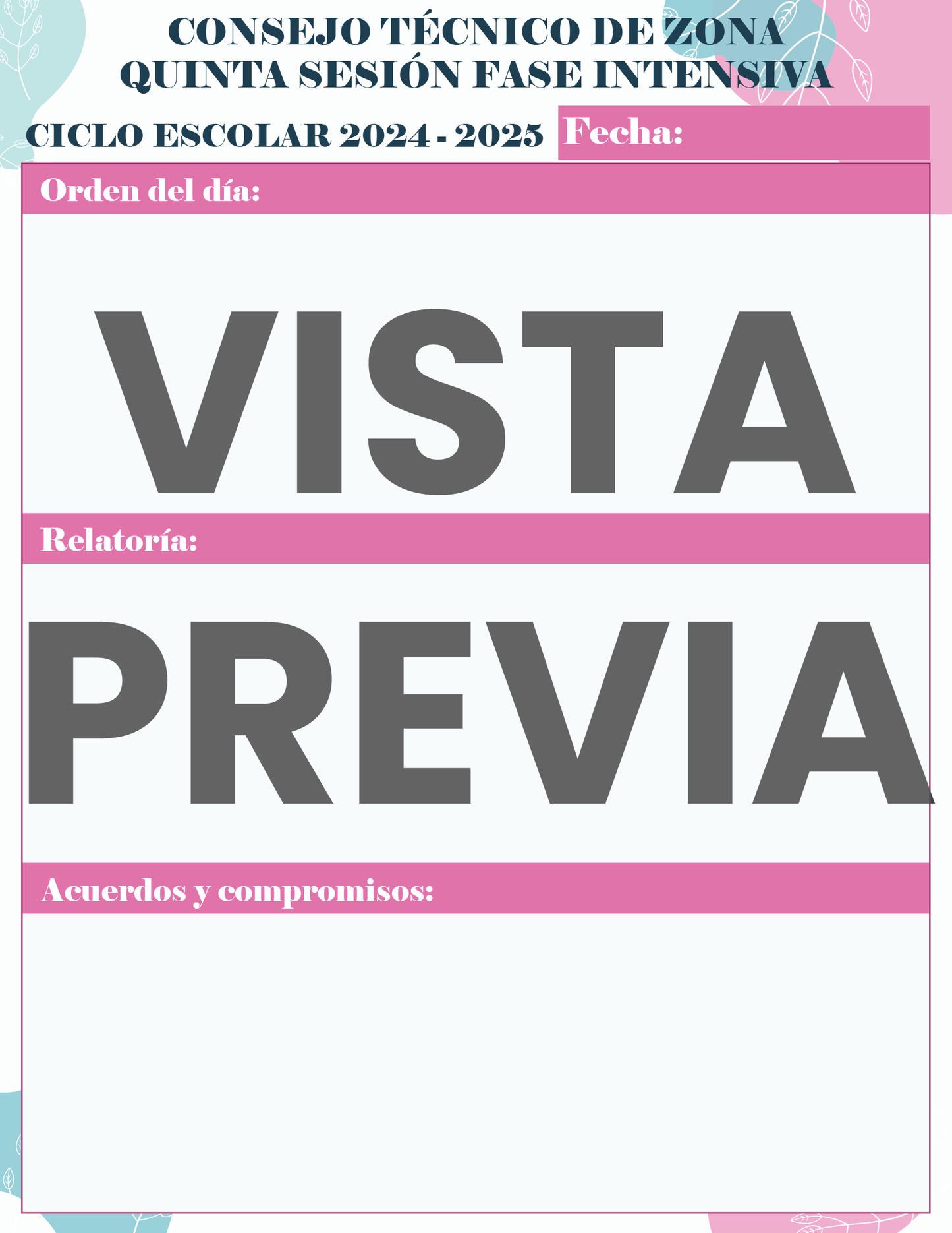Agenda Flores SUPERVISOR Preescolar Ciclo Escolar 2024 - 2025