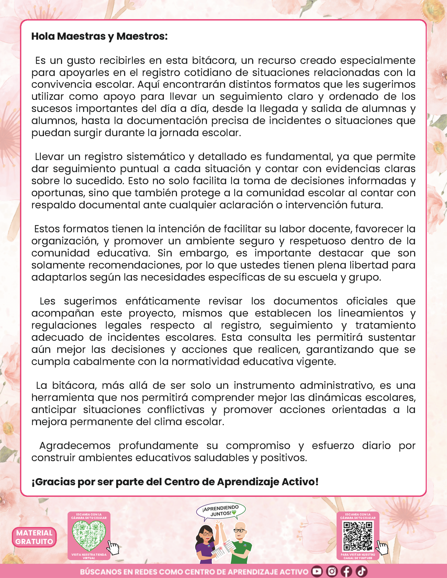 BITÁCORA PARA LA PREVENCIÓN, REGISTRO Y ATENCIÓN DE INCIDENCIAS Y ACOSO ESCOLAR en PDF Versión 3