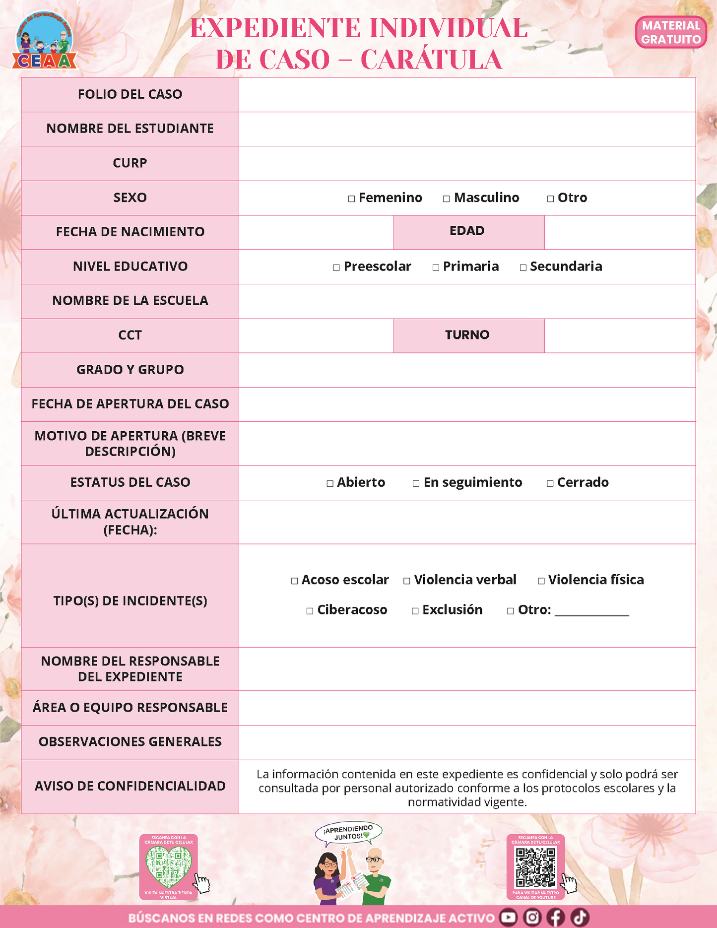 BITÁCORA PARA LA PREVENCIÓN, REGISTRO Y ATENCIÓN DE INCIDENCIAS Y ACOSO ESCOLAR en PDF Versión 3