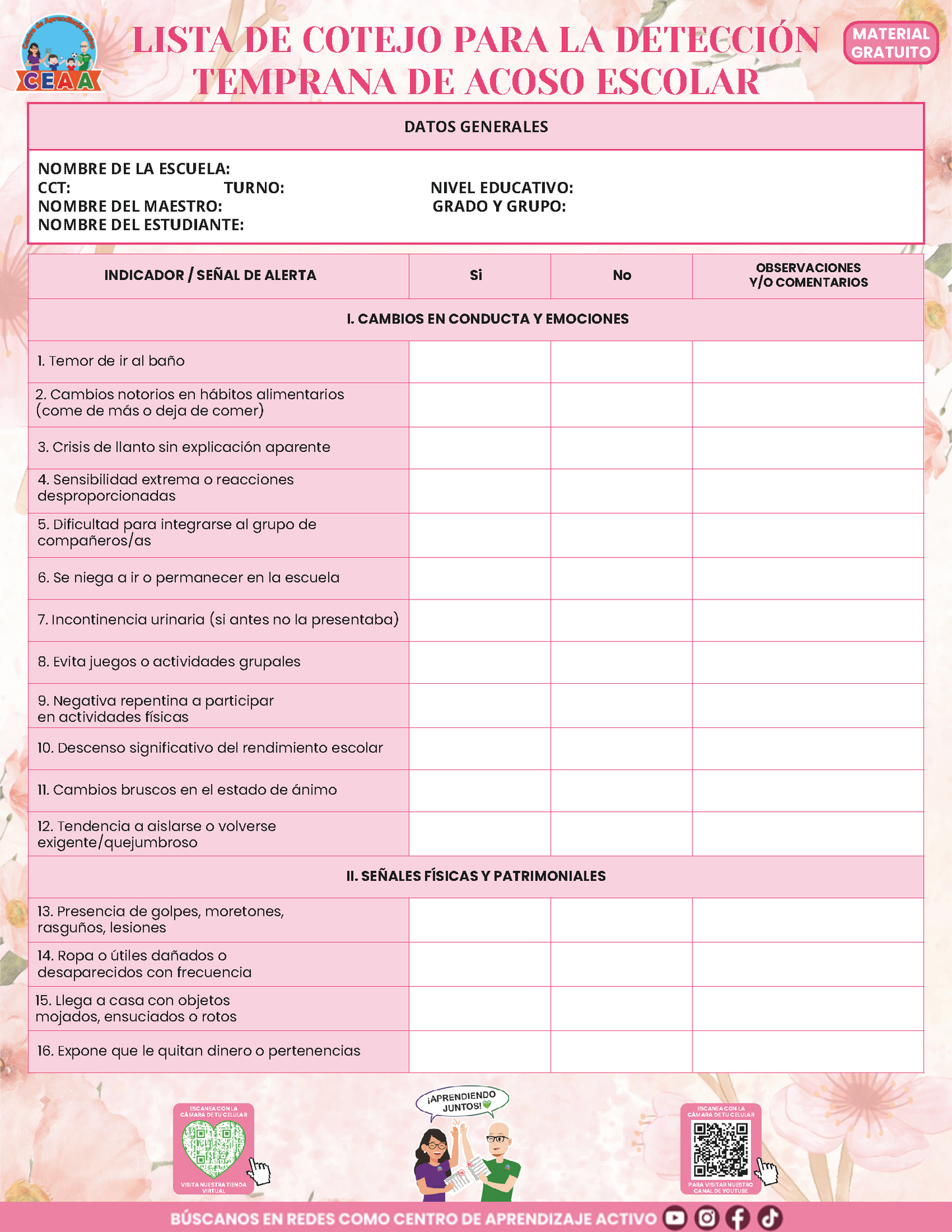 BITÁCORA PARA LA PREVENCIÓN, REGISTRO Y ATENCIÓN DE INCIDENCIAS Y ACOSO ESCOLAR en PDF Versión 3