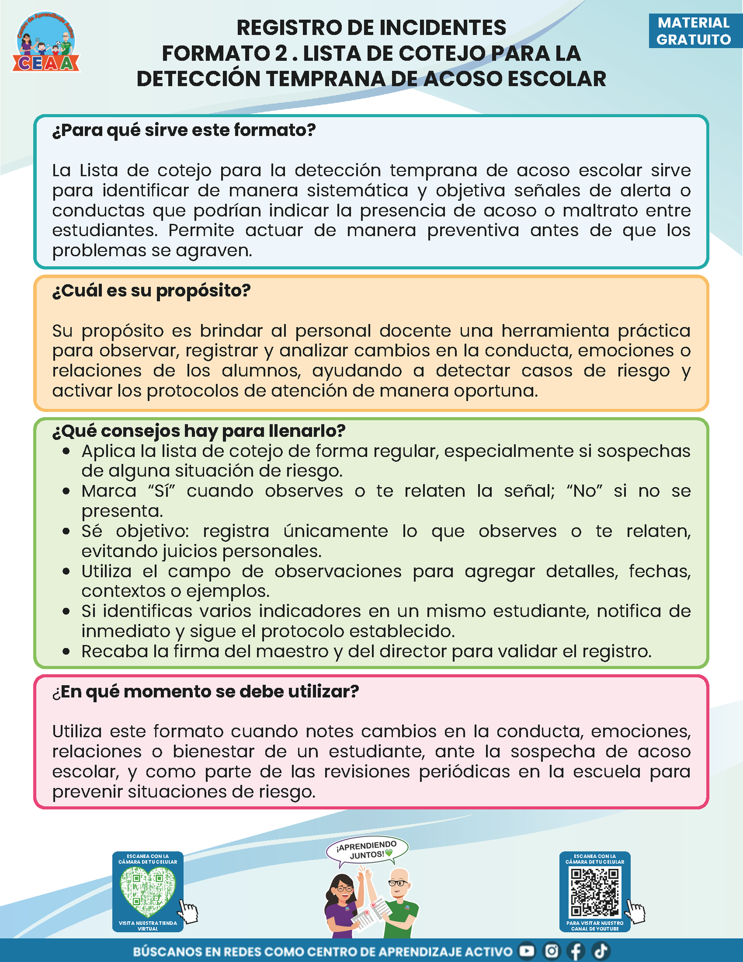 BITÁCORA PARA LA PREVENCIÓN, REGISTRO Y ATENCIÓN DE INCIDENCIAS Y ACOSO ESCOLAR en PDF Versión 2