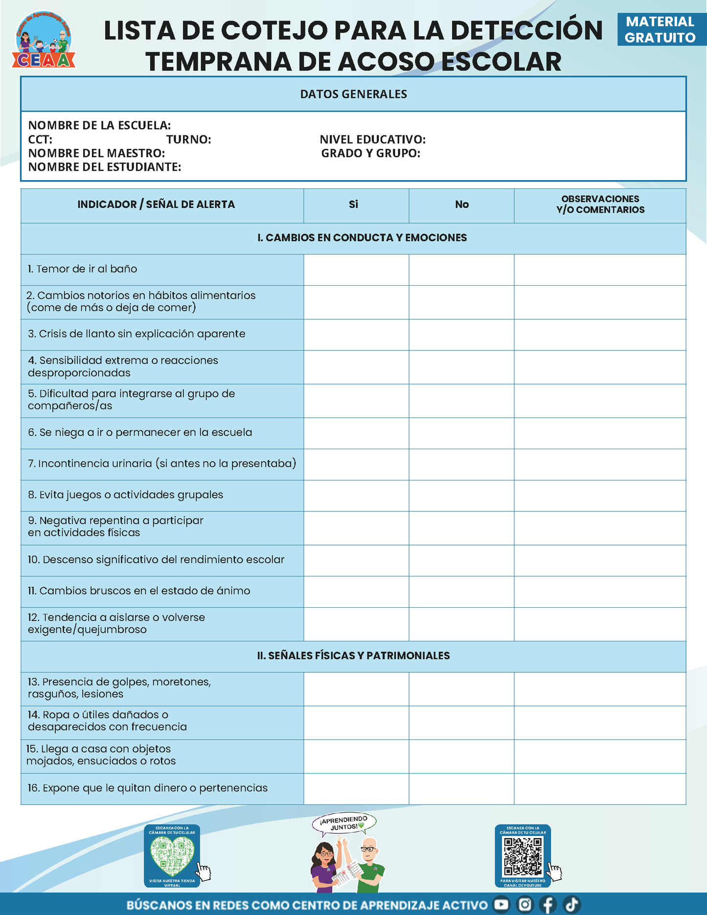BITÁCORA PARA LA PREVENCIÓN, REGISTRO Y ATENCIÓN DE INCIDENCIAS Y ACOSO ESCOLAR en PDF Versión 2