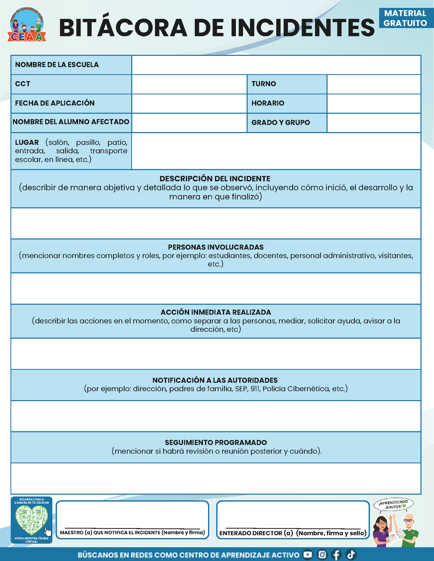 BITÁCORA PARA LA PREVENCIÓN, REGISTRO Y ATENCIÓN DE INCIDENCIAS Y ACOSO ESCOLAR en PDF Versión 2