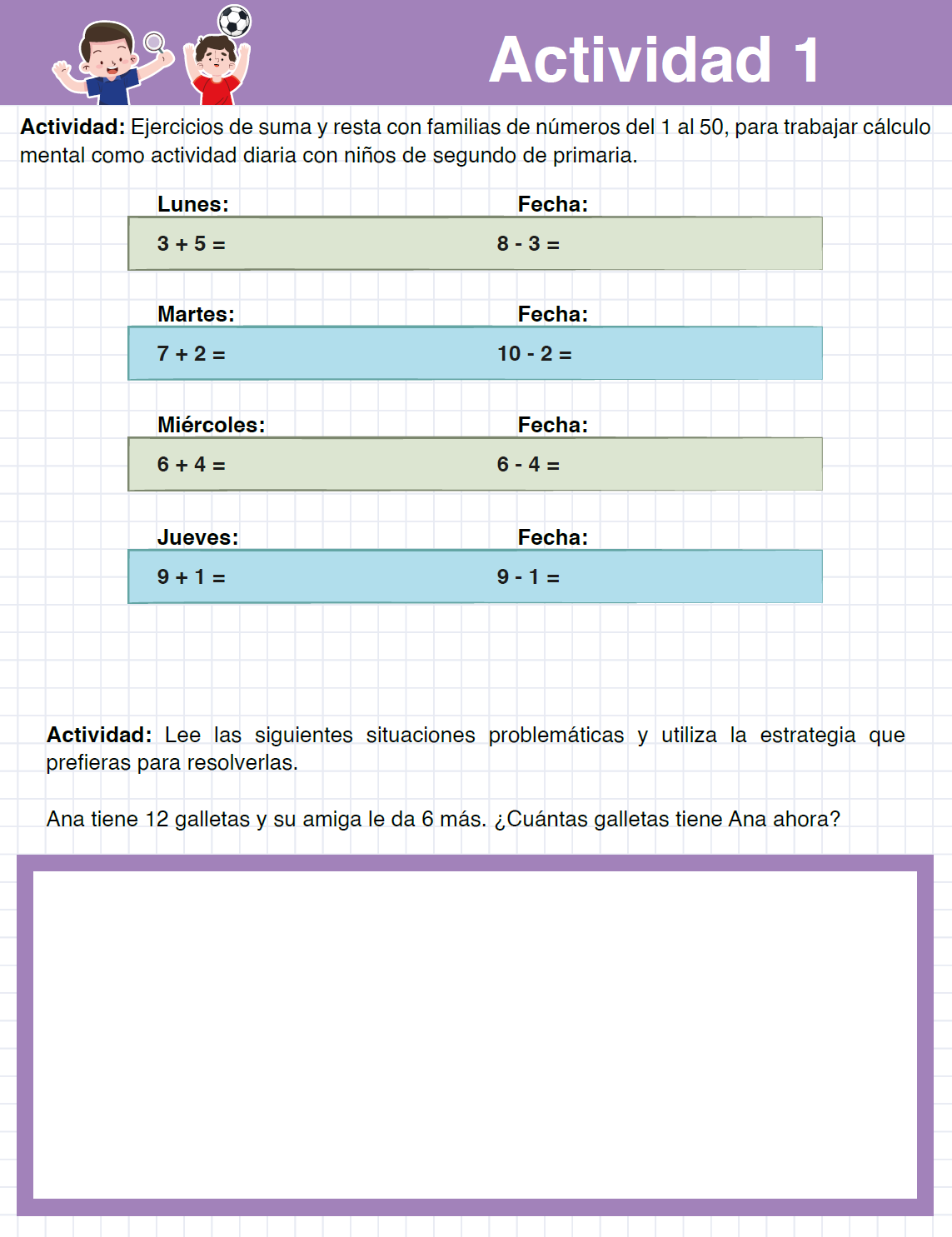 Cuadernillo MATEMÁTICAS 50 Actividades de Cálculo Mental y Problemas Matemáticos SEGUNDO Grado Primaria