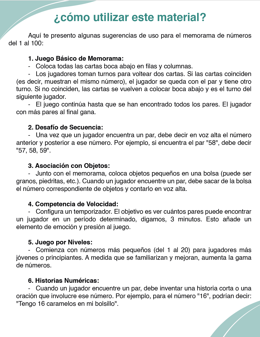 Memorama de los números hasta el 100 en PDF