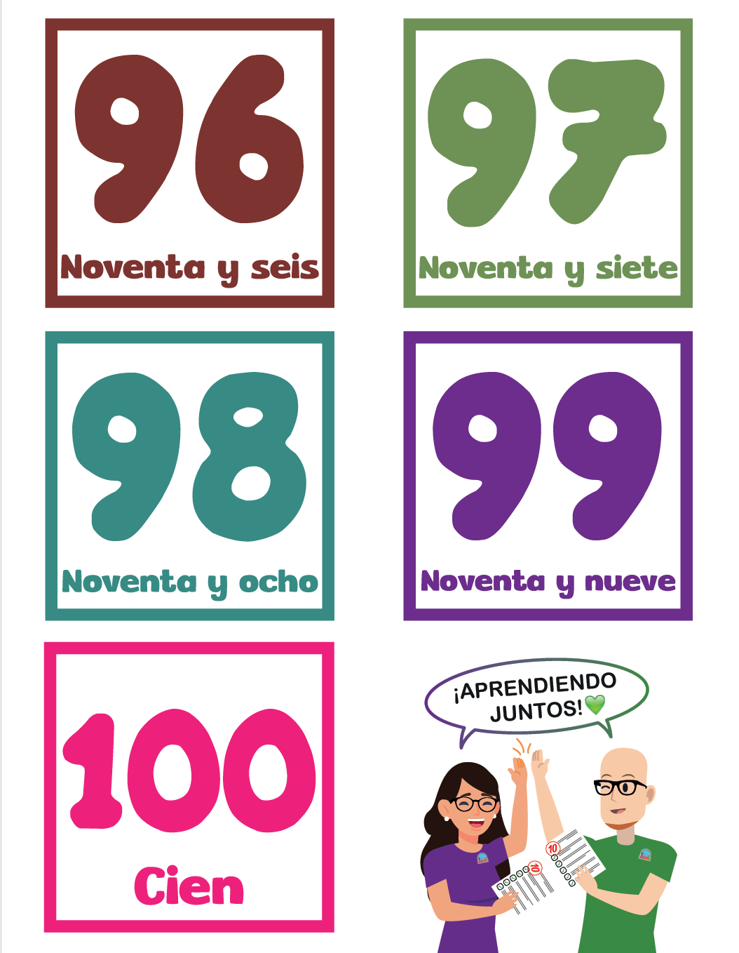 Memorama de los números hasta el 100 en PDF