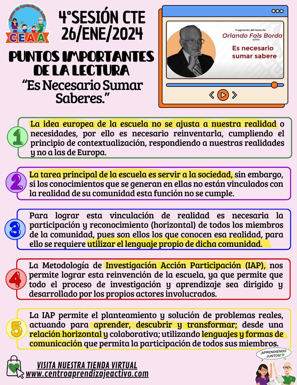 PUNTOS IMPORTANTES DE LA LECTURA: "ES NECESARIO SUMAR SABERES"