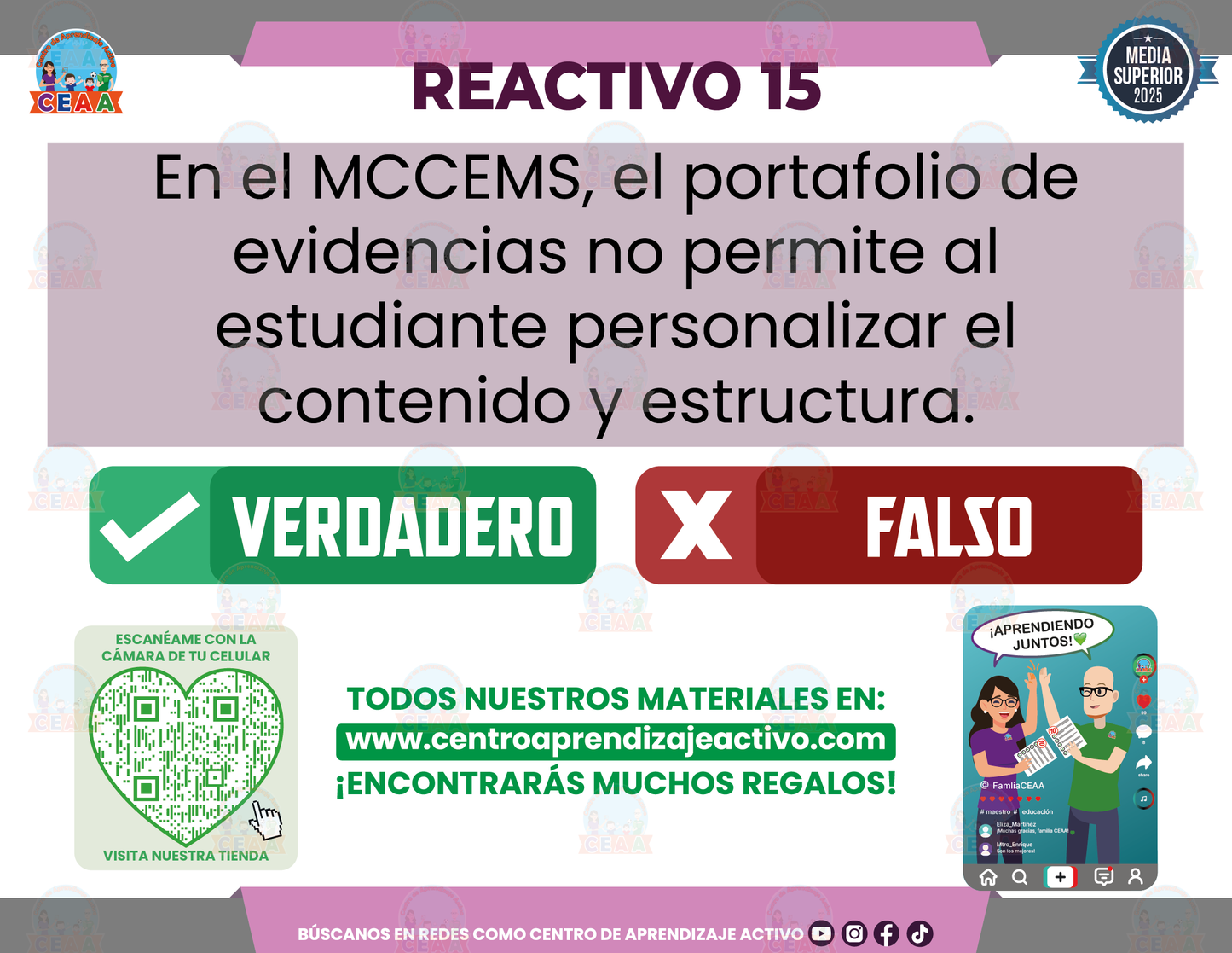 Cuadernillo de Estudio - Evaluación Formativa en el Marco Curricular Común de la Educación Media Superior Parte 2 - Verdadero o Falso Media Superior