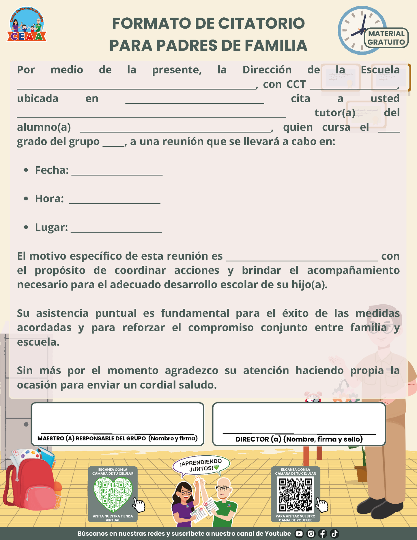 Formato de Citatorio para Padres de Familia en PDF