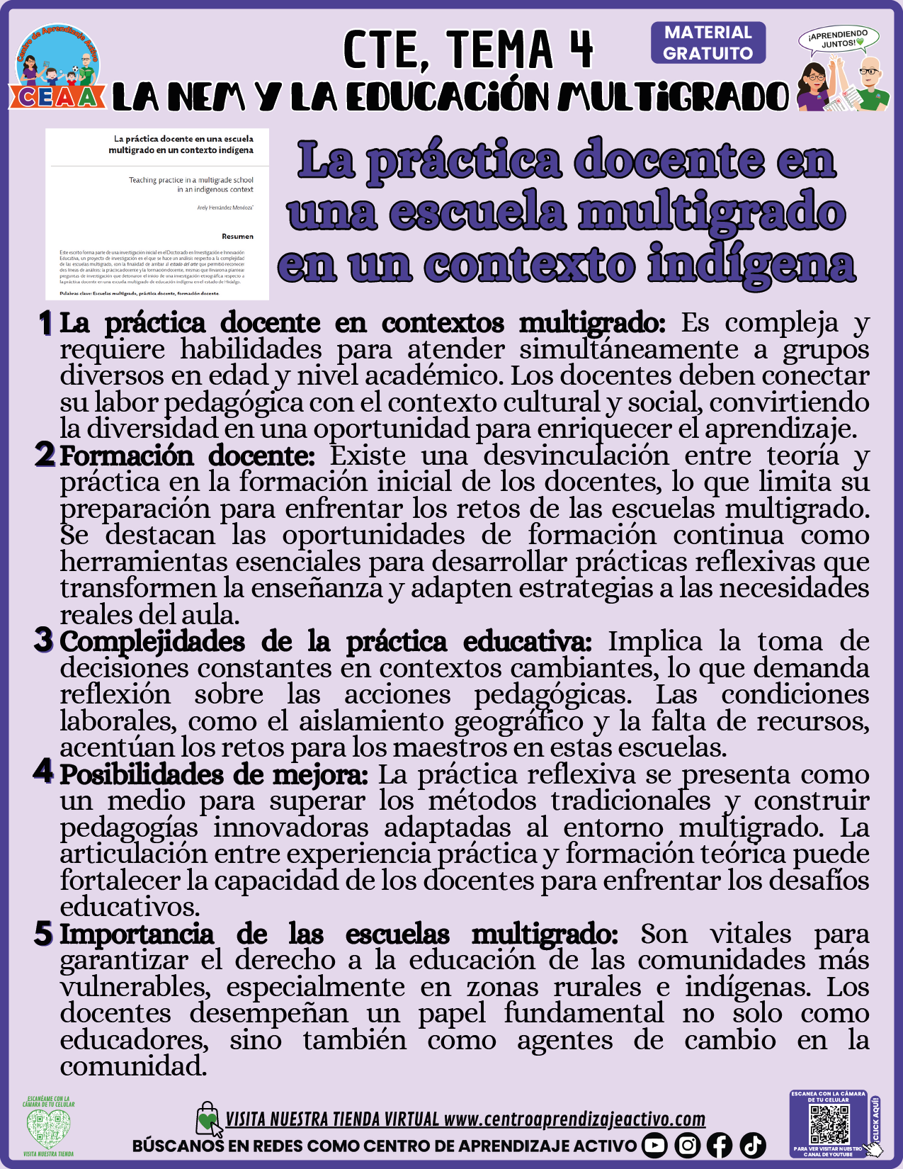 Infografía CTE Tema 4: La práctica docente en una escuela multigrado en un contexto indígena