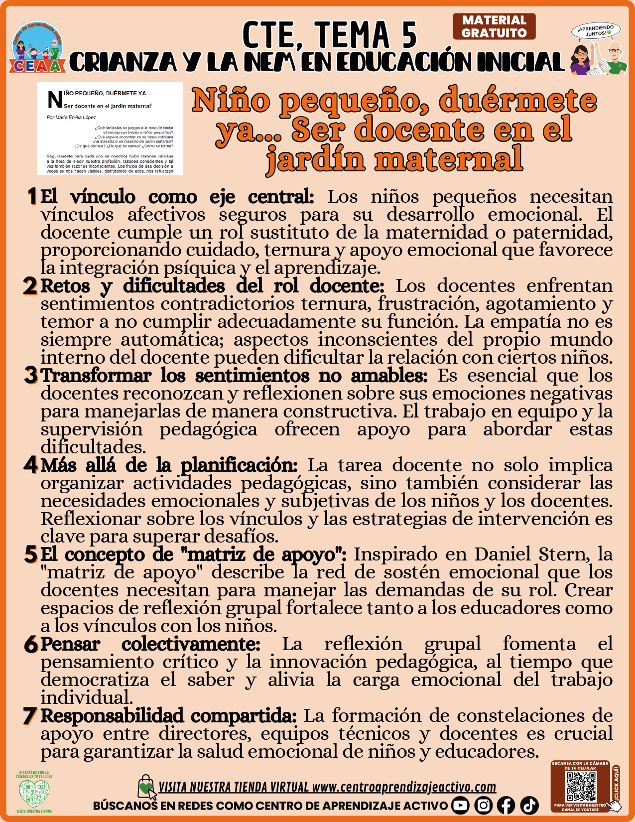 Infografía CTE Tema 5: Niño pequeño, duérmete ya... Ser docente en el jardín maternal