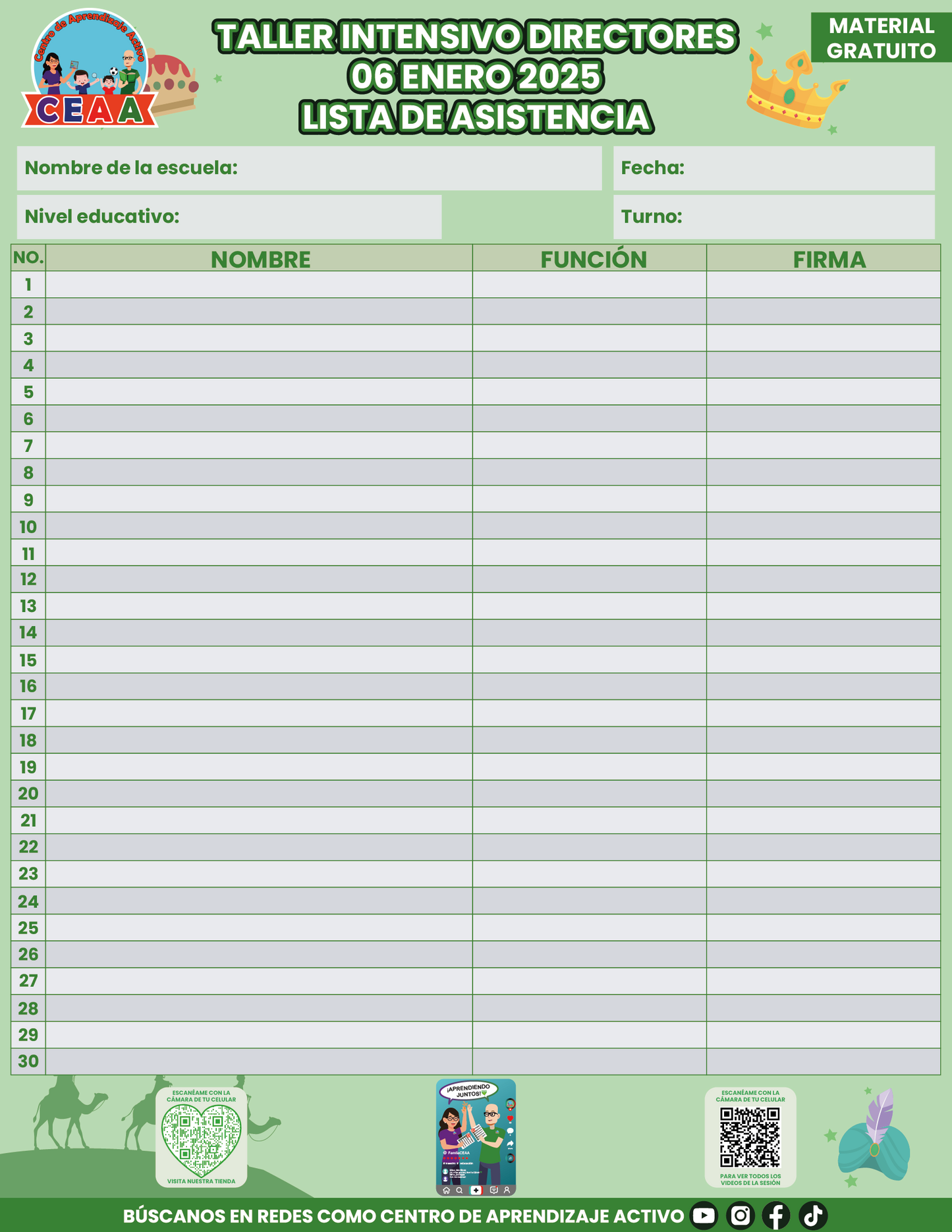 Lista de Asistencia Taller Sesión Directores Enero 2025
