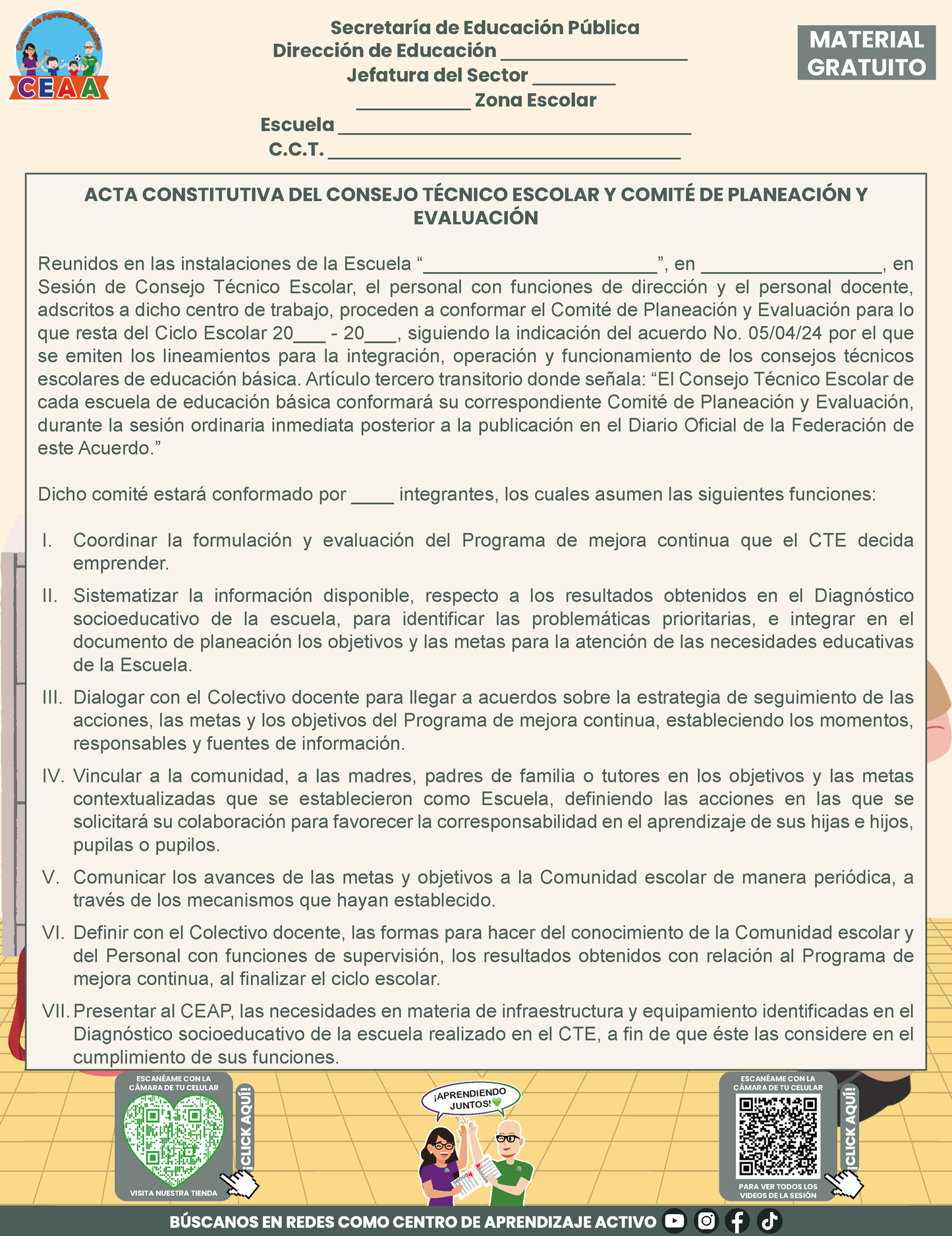PROPUESTA ACTA CONSTITUTIVA DEL CONSEJO TÉCNICO ESCOLAR Y COMITÉ DE PLANEACIÓN Y EVALUACIÓN en PDF
