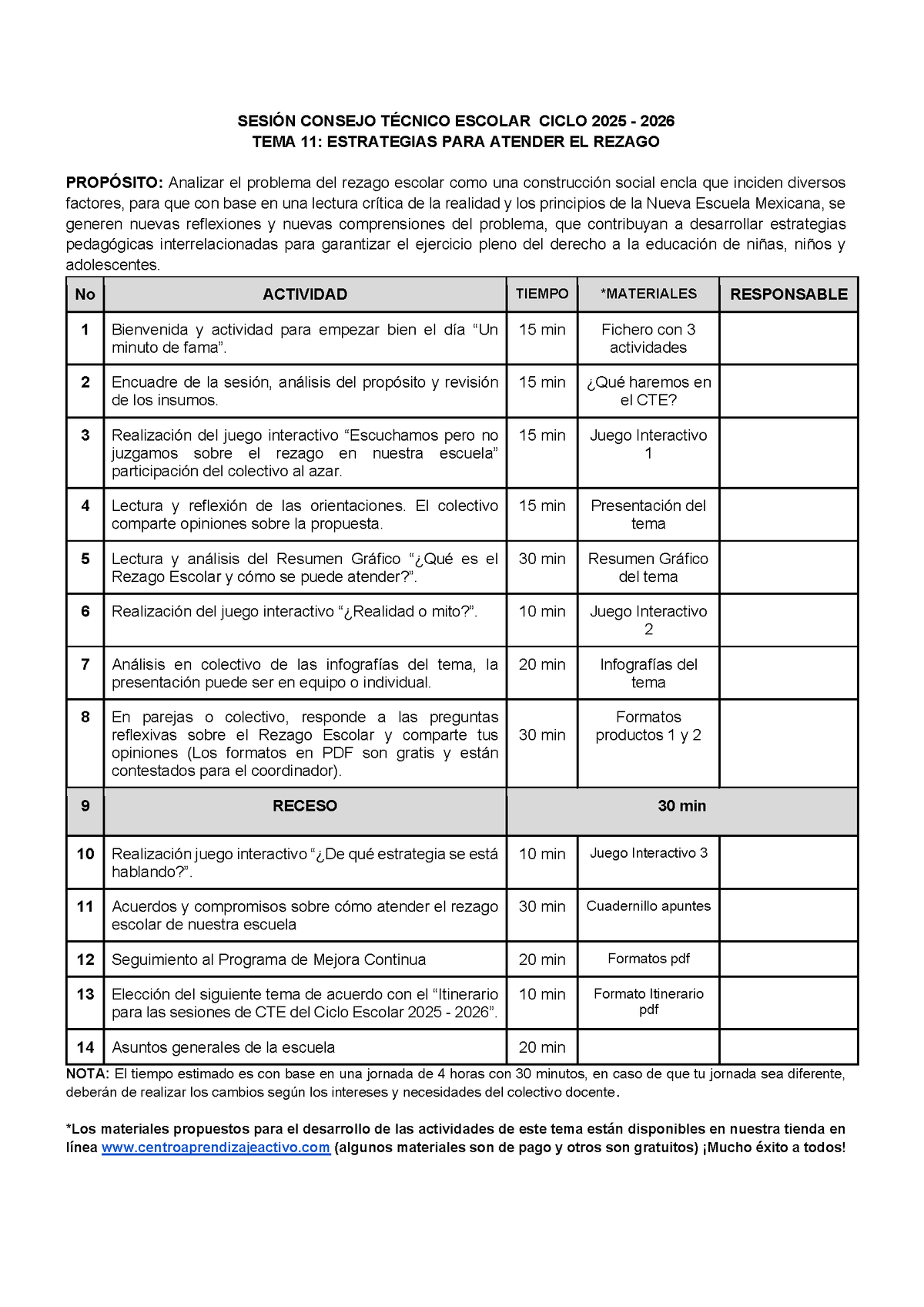 Propuesta de orden del día Tema 11: Estrategias para atender el rezago (Editable en Word) (⭐ Material recuperado 25/26)