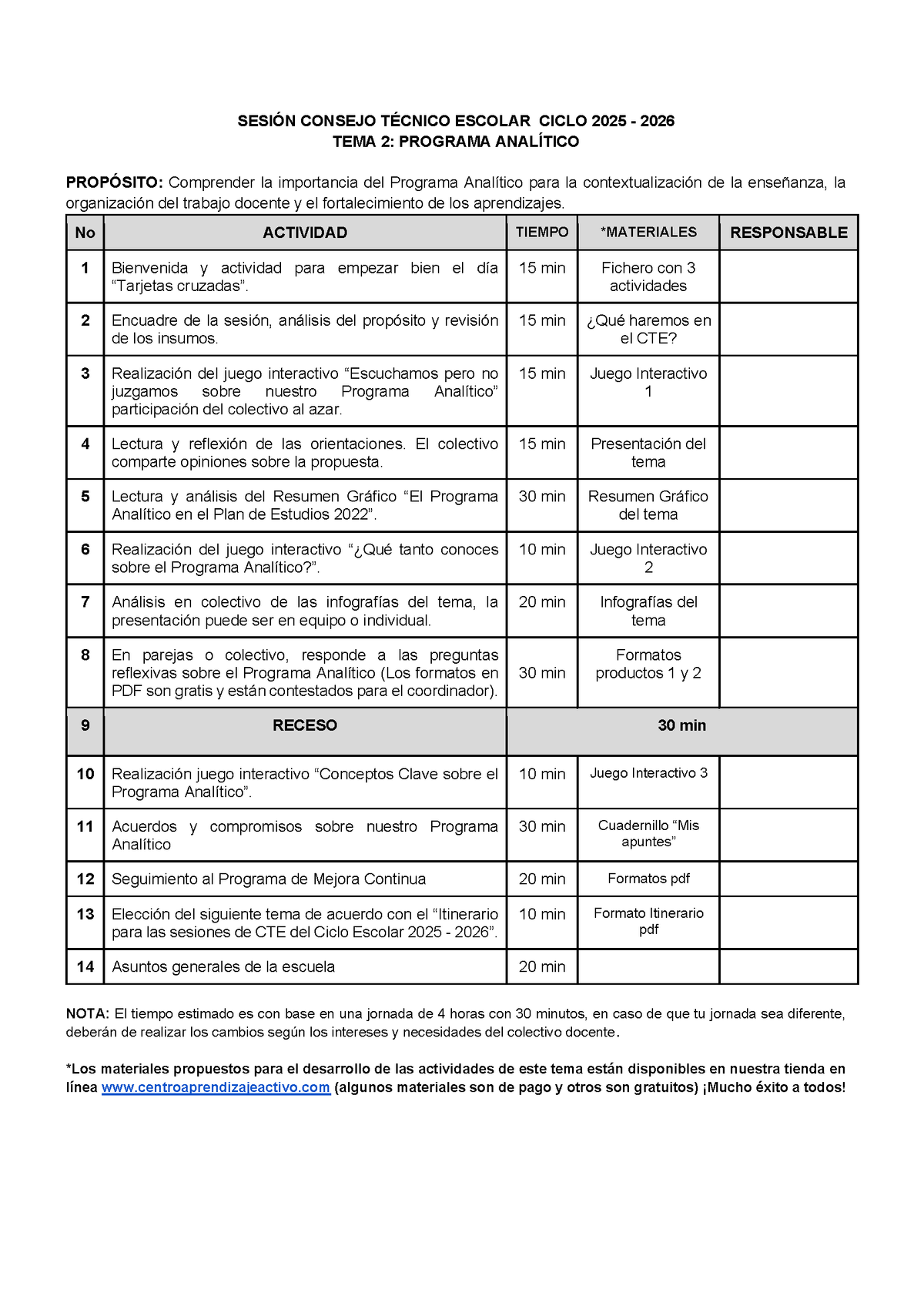 Propuesta de orden del día Tema 2: Programa analítico (Editable en Word) (⭐ Material recuperado 25/26)