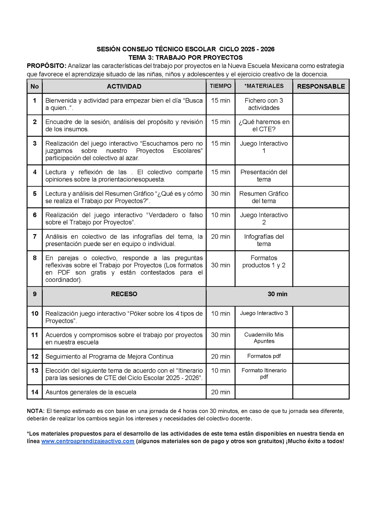 Propuesta de orden del día Tema 3: Trabajo por proyectos (Editable en Word) (⭐ Material recuperado 25/26)