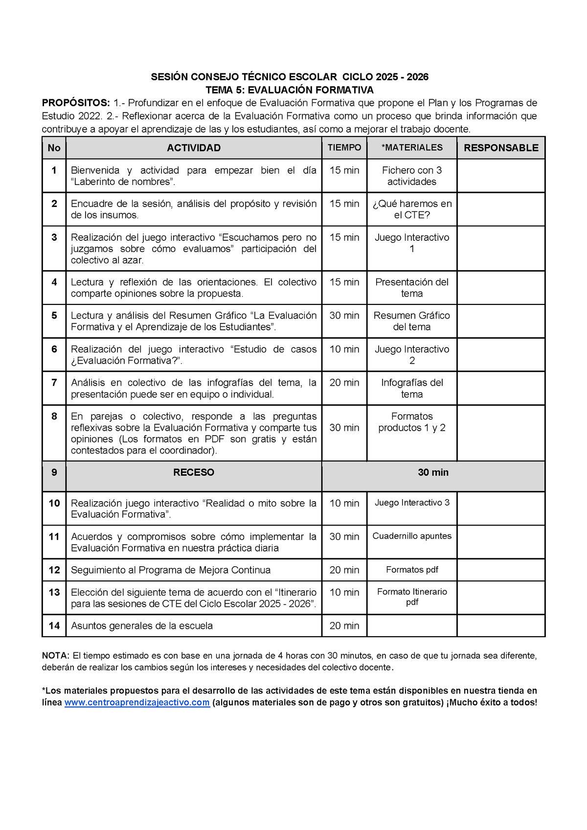 Propuesta de orden del día Tema 5: Evaluación formativa (Editable en Word) (⭐ Material recuperado 25/26)