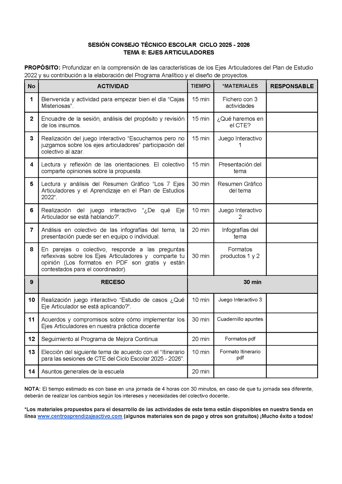 Propuesta de orden del día Tema 8: Ejes articuladores (Editable en Word) (⭐ Material recuperado 25/26)