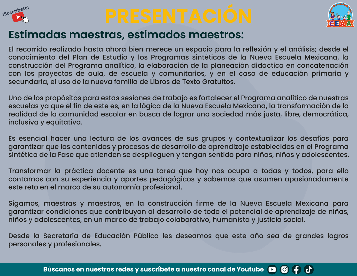 PRESENTACIÓN TALLER INTENSIVO DE FORMACIÓN CONTINUA PARA DOCENTES