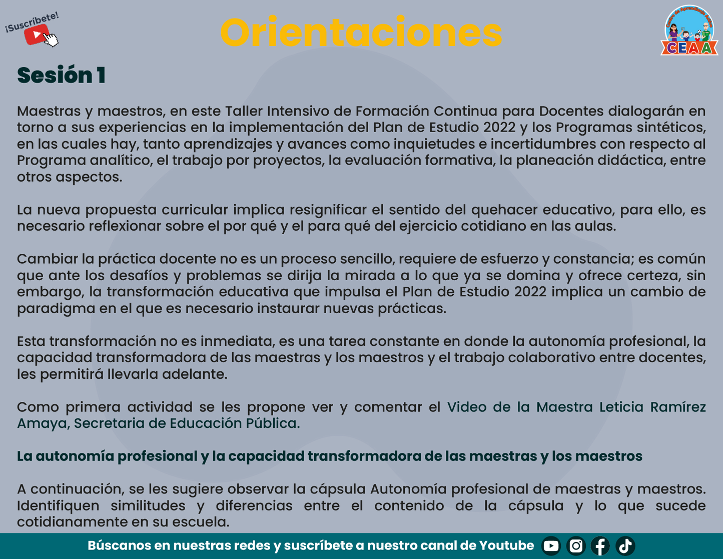 PRESENTACIÓN TALLER INTENSIVO DE FORMACIÓN CONTINUA PARA DOCENTES