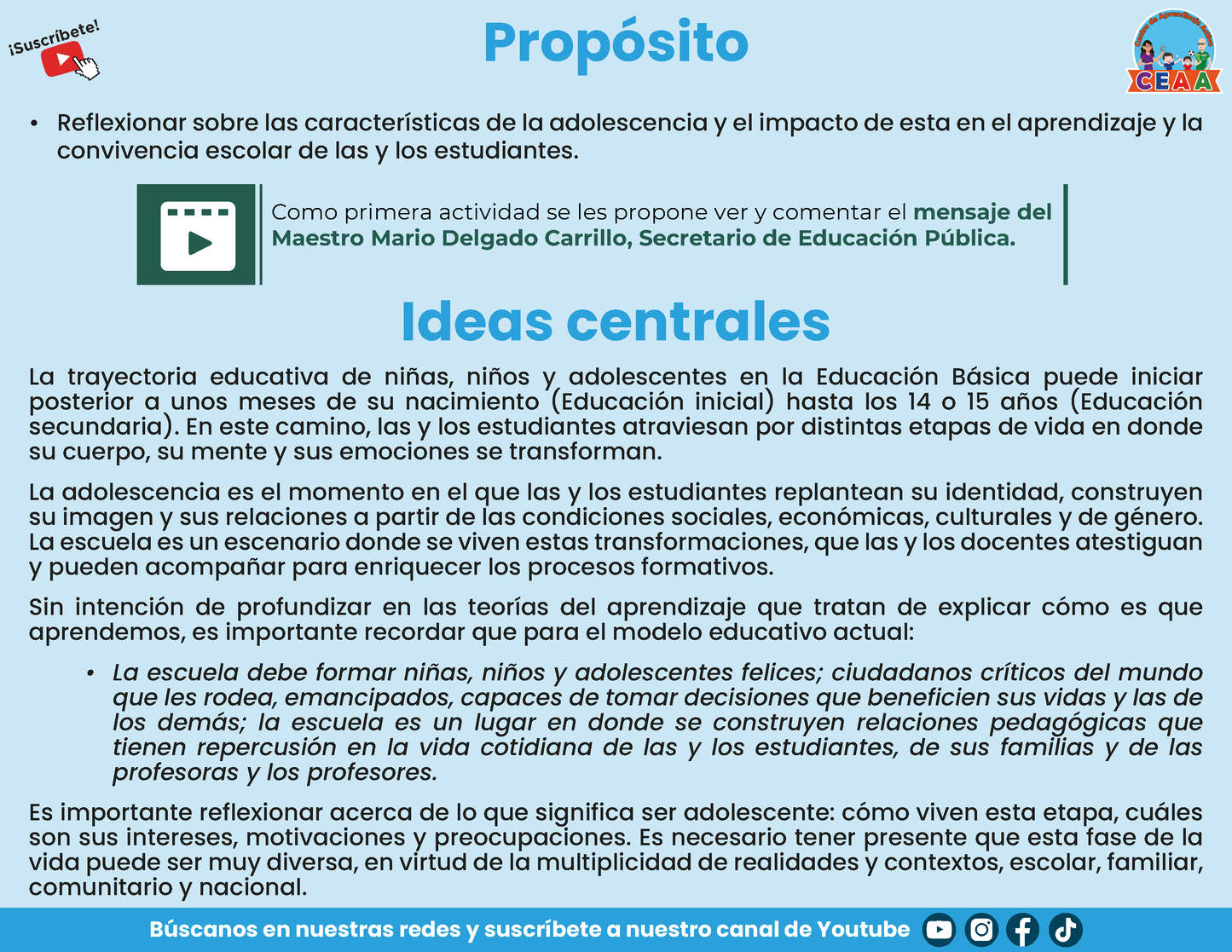 Presentación CTE TEMA 7: EL DESARROLLO DE LOS APRENDIZAJES DE LAS Y LOS ADOLESCENTES