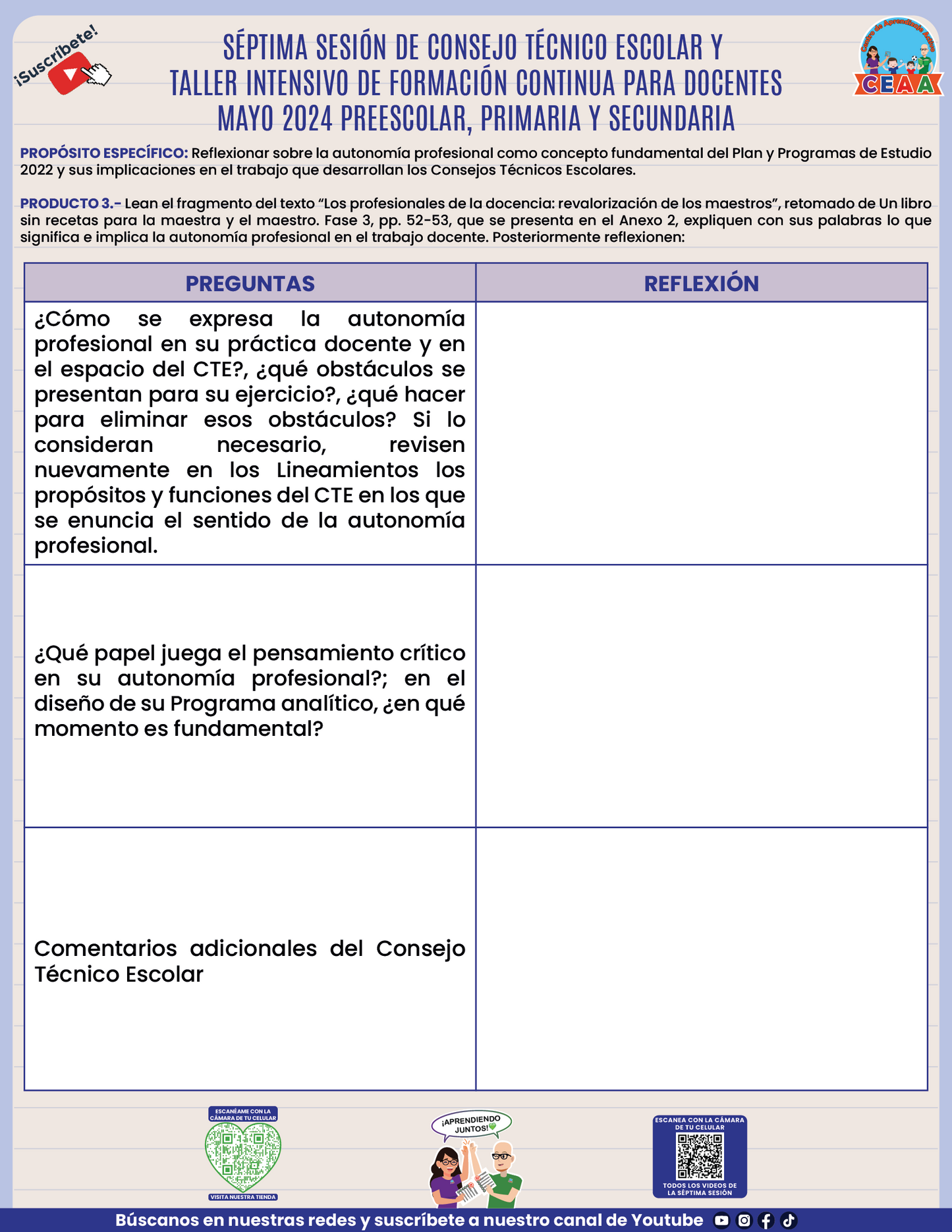 Formatos Productos Séptima Sesión CTE Preescolar, Primaria y Secundaria