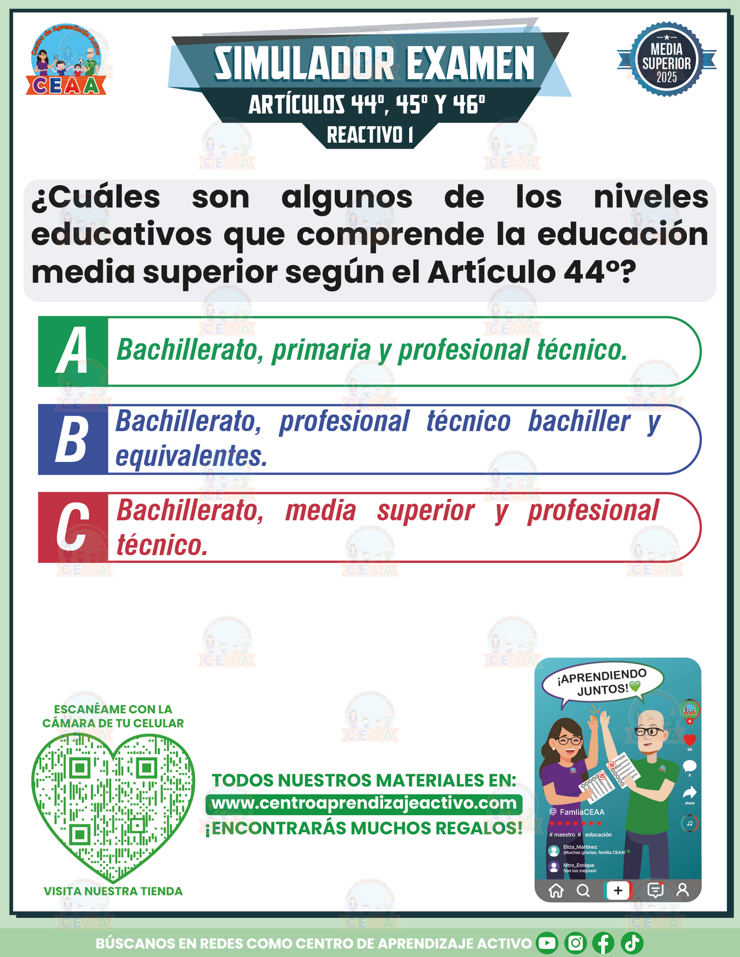 Simulador de Examen Artículos 44°, 45° y 46° de la Ley General de Educación - Media Superior