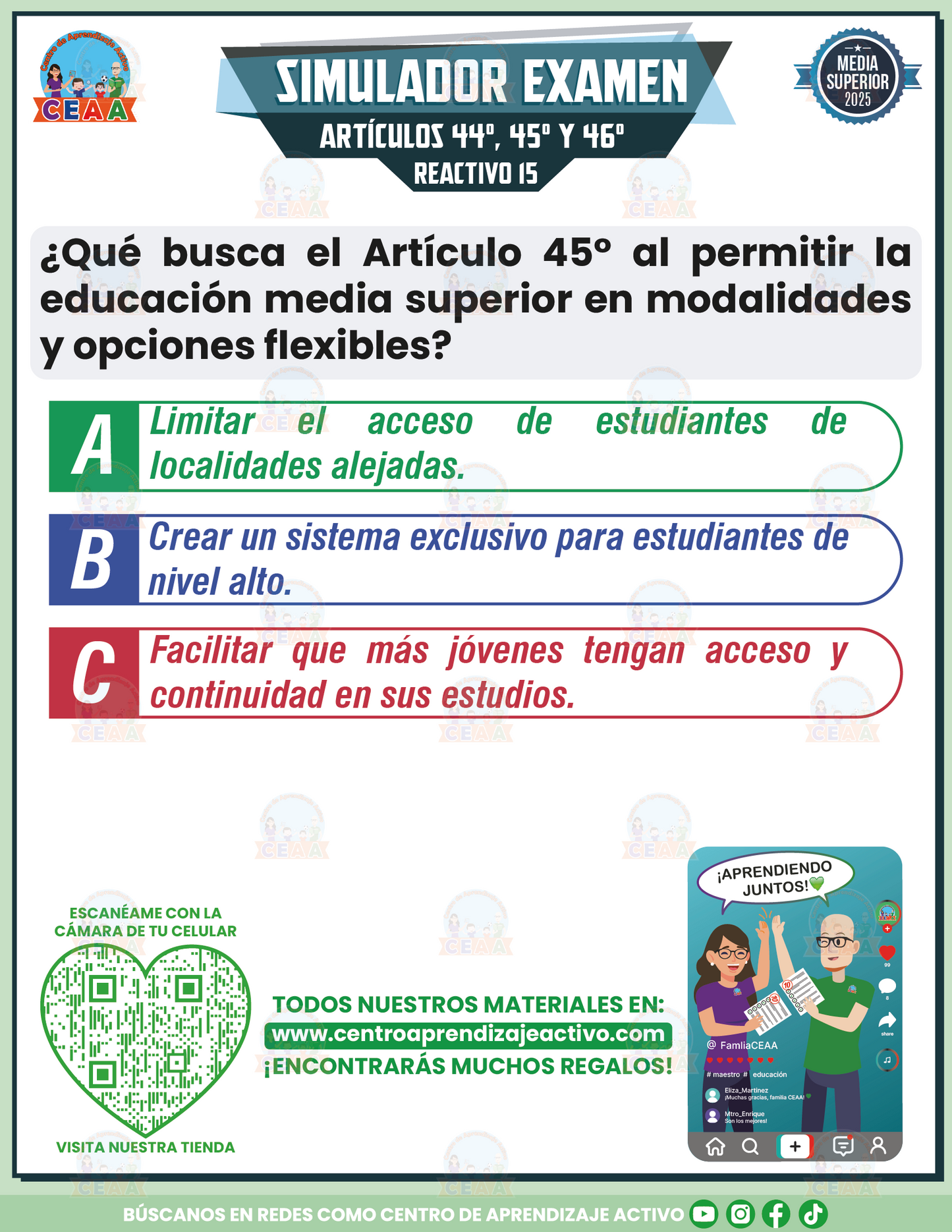 Simulador de Examen Artículos 44°, 45° y 46° de la Ley General de Educación - Media Superior