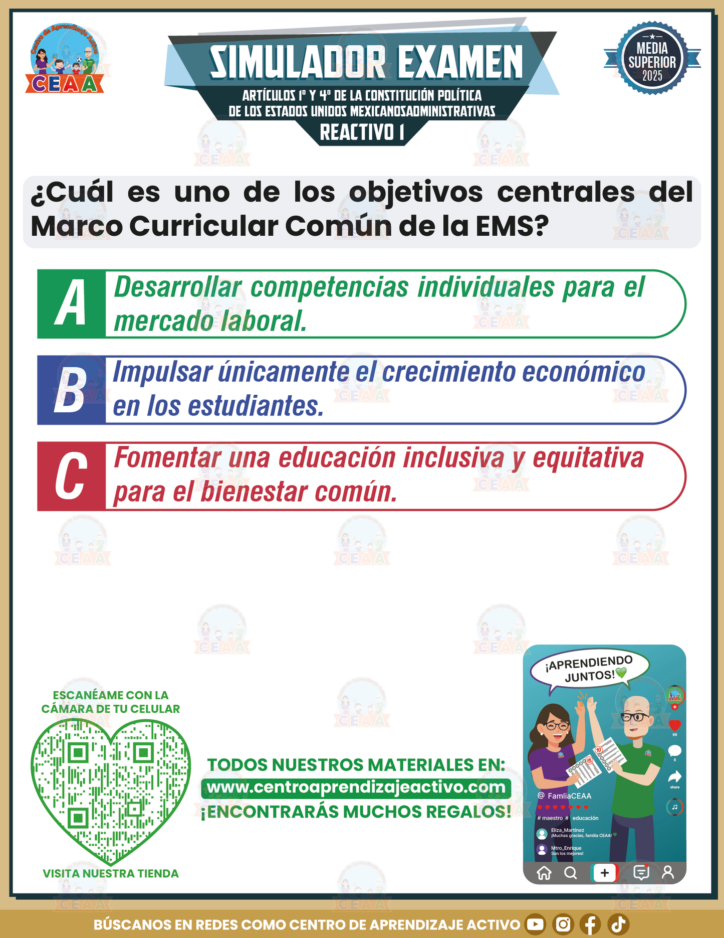 Simulador de Examen Rediseño del Marco Curricular Común de la Educación Media Superior (MCCEMS) - Media Superior