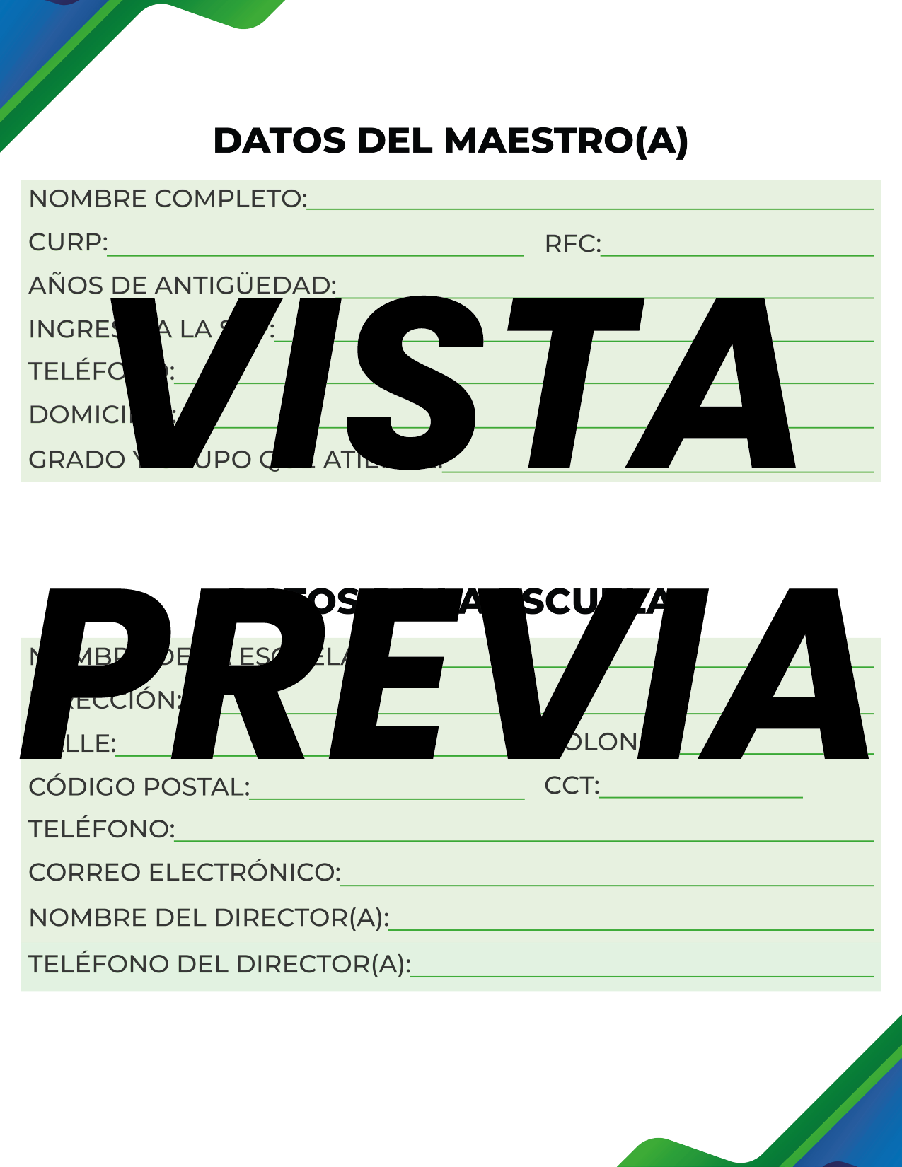 Agenda Formal Verde-azul MAESTRO Preescolar