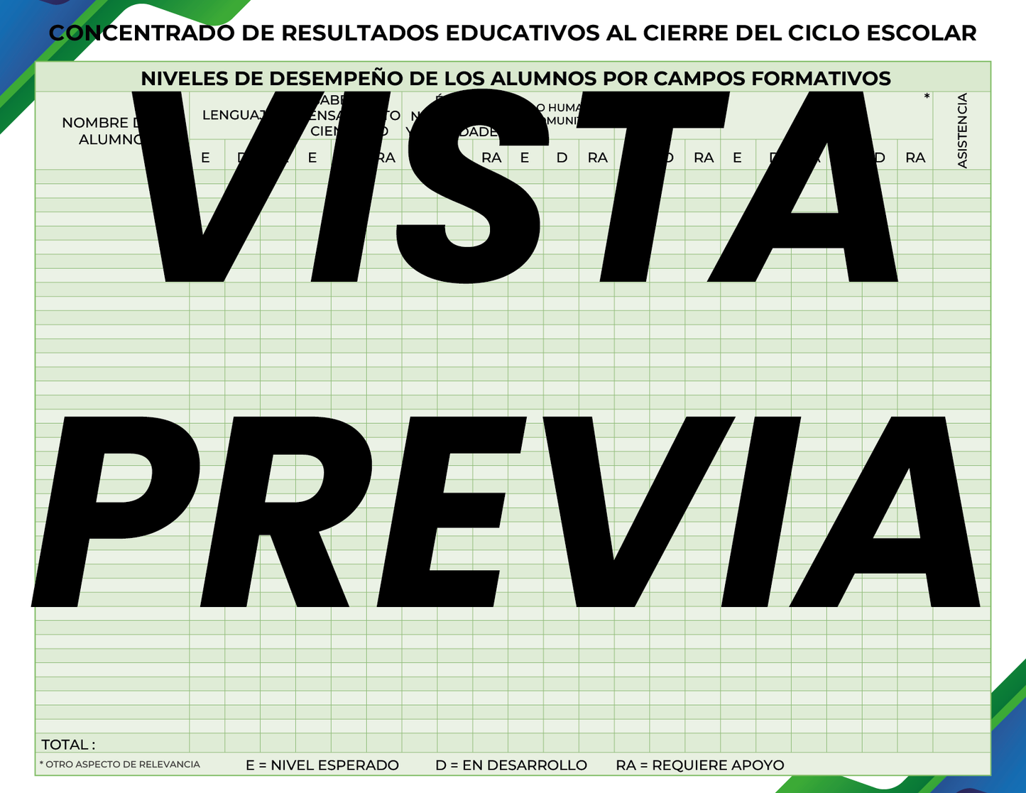 Agenda Formal Verde-azul MAESTRO Preescolar