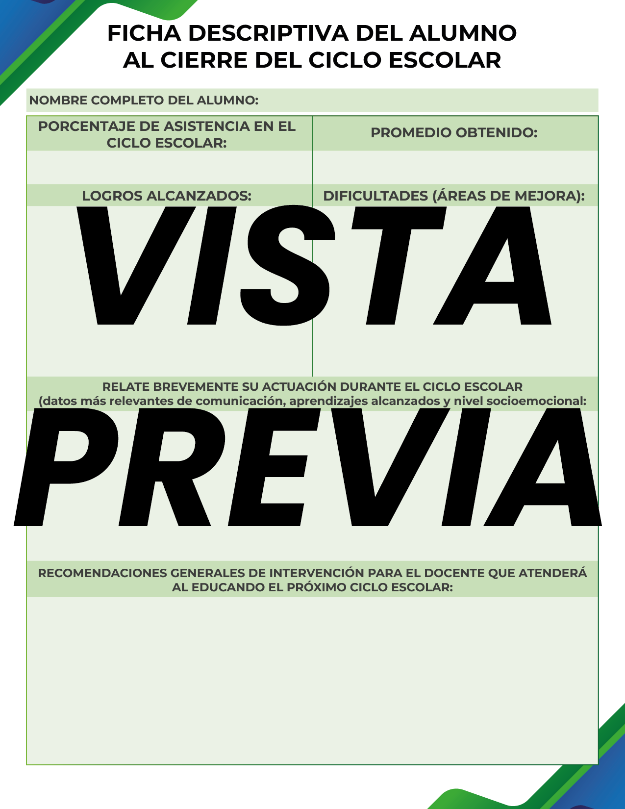 Agenda Formal Verde-azul MAESTRO Preescolar