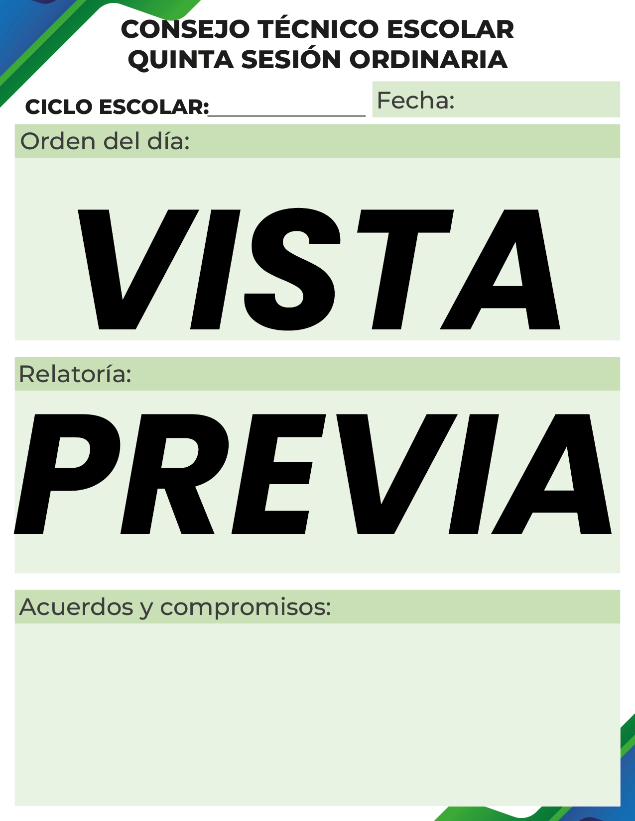 Agenda Formal Verde-azul MAESTRO Preescolar