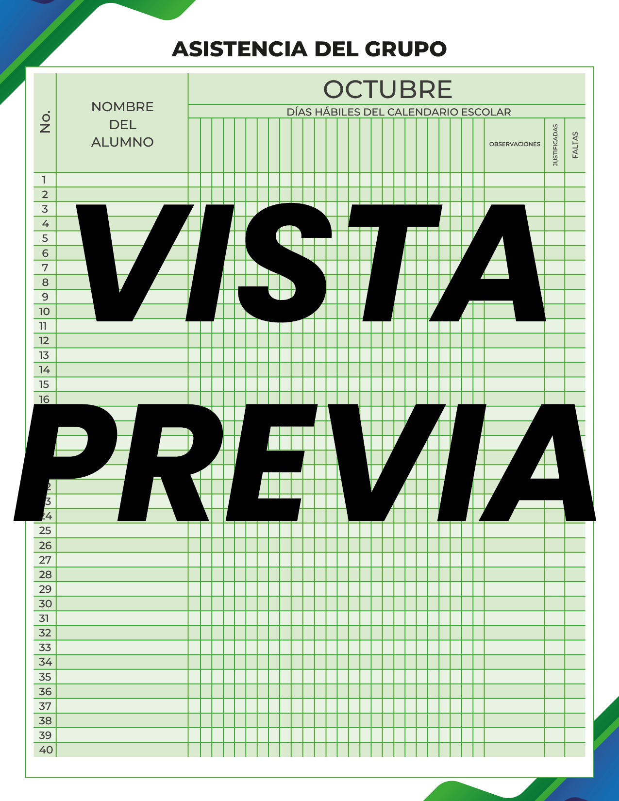 Agenda Formal Verde-azul MAESTRO Preescolar