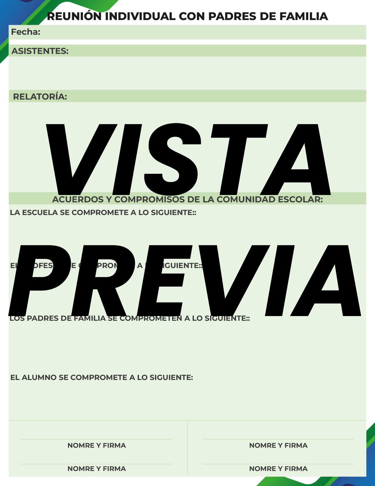 Agenda Formal Verde-azul MAESTRO Preescolar