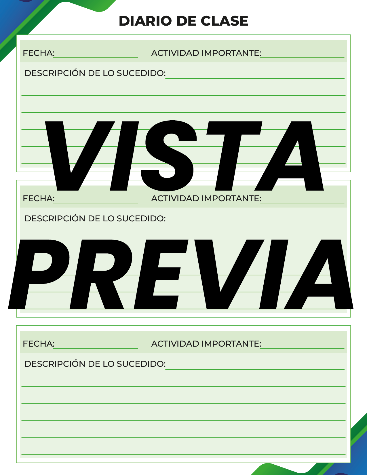 Agenda Formal Verde-azul MAESTRO Preescolar